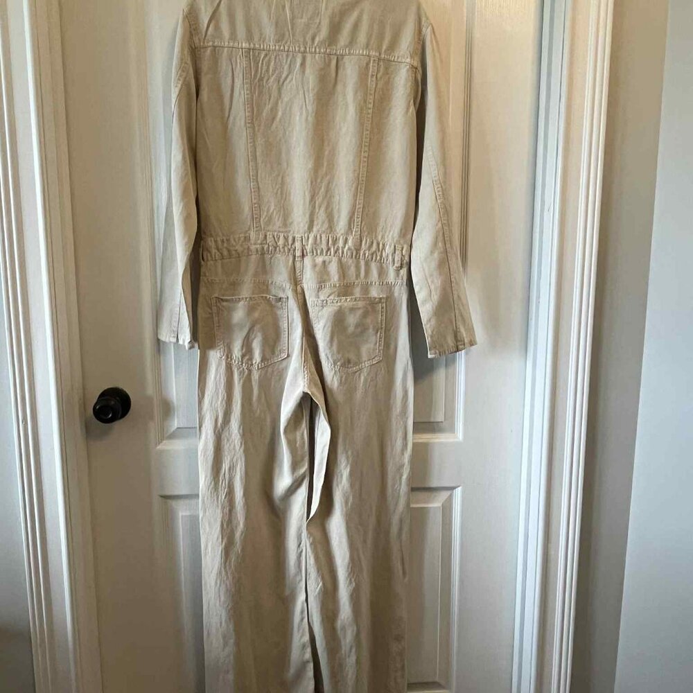 Zara Women's Long Flowy Jumpsuit Long Sleeves Beige size Small - Picture 2 of 4